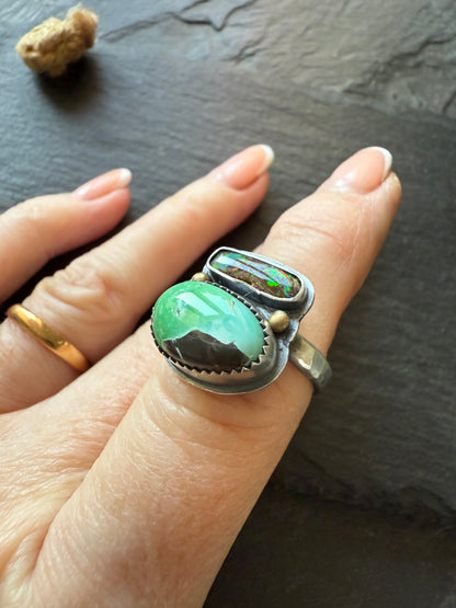 Boulder Opal and Turquoise Ring 6 1/4 US