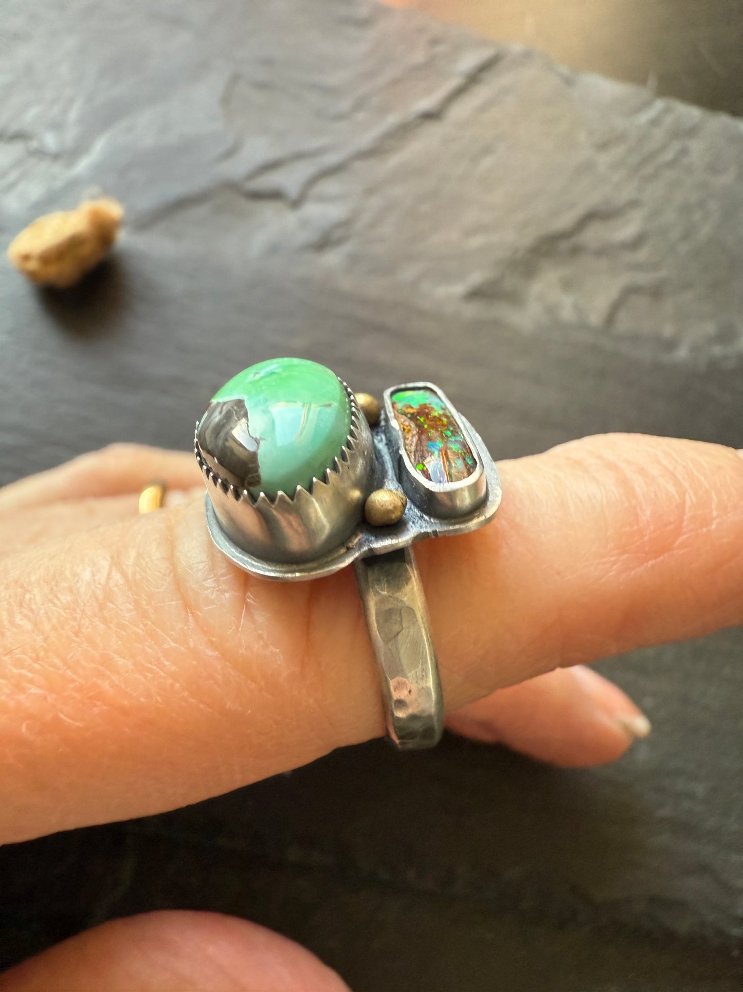 Boulder Opal and Turquoise Ring 6 1/4 US