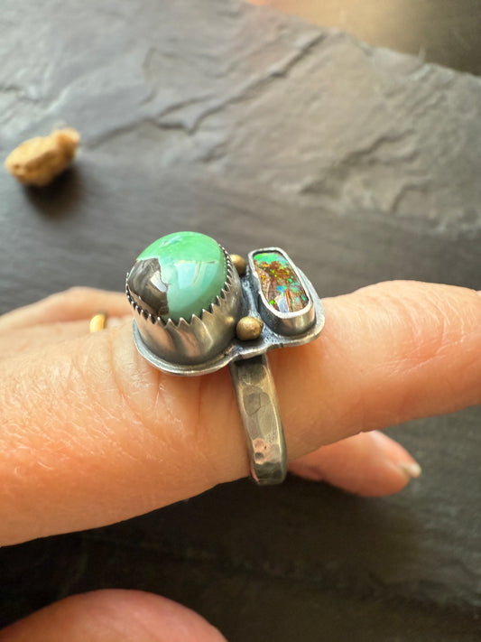 Boulder Opal and Turquoise Ring 6 1/4 US