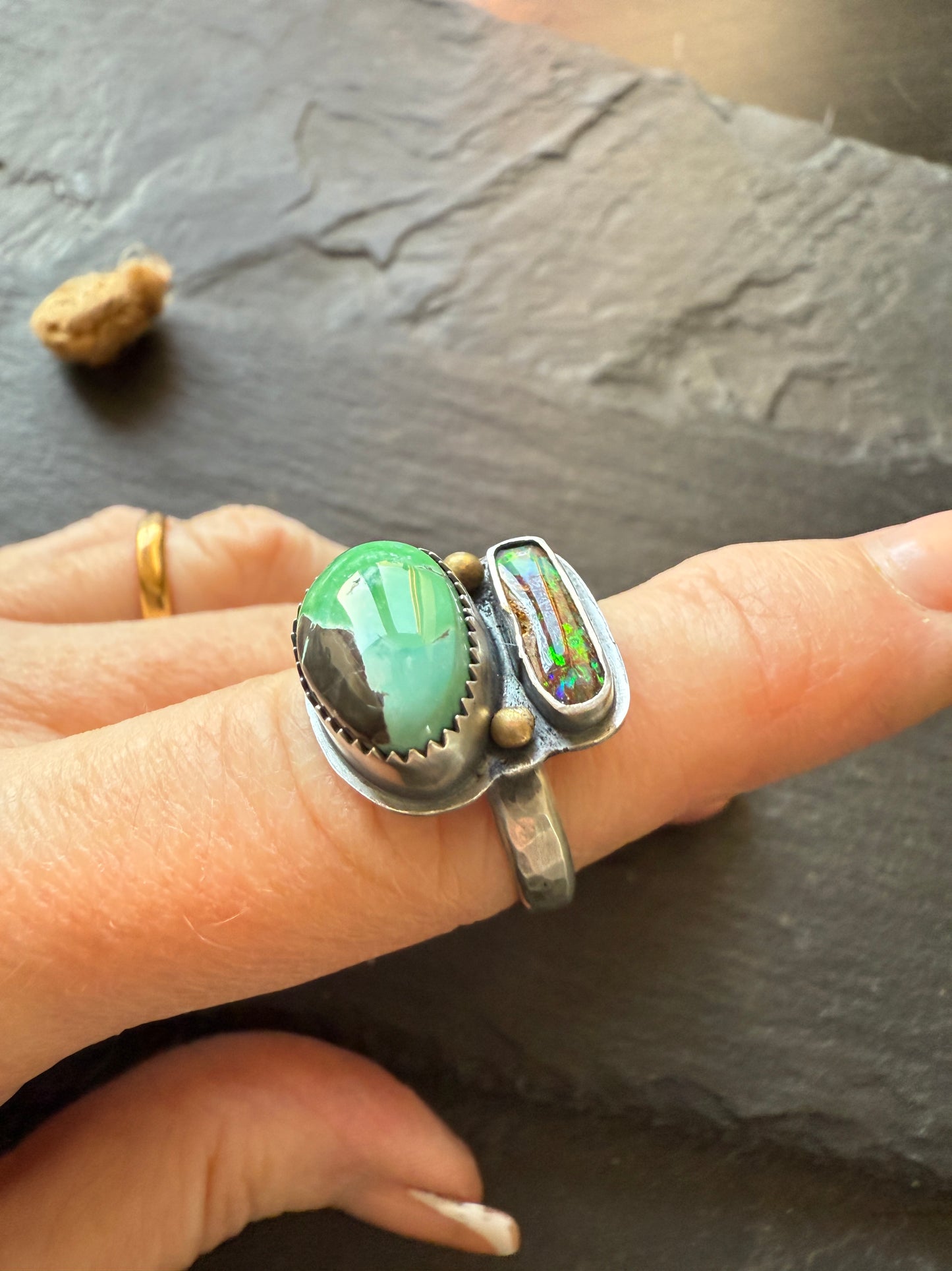 Boulder Opal and Turquoise Ring 6 1/4 US
