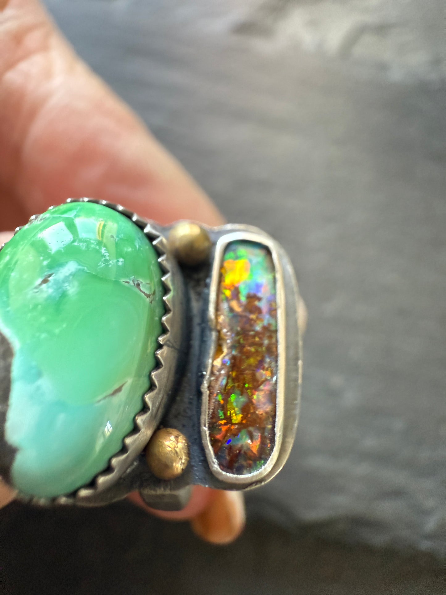 Boulder Opal and Turquoise Ring 6 1/4 US