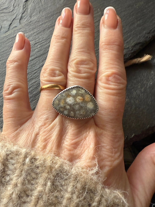 Fossilised Coral Ring 7 3/4 US
