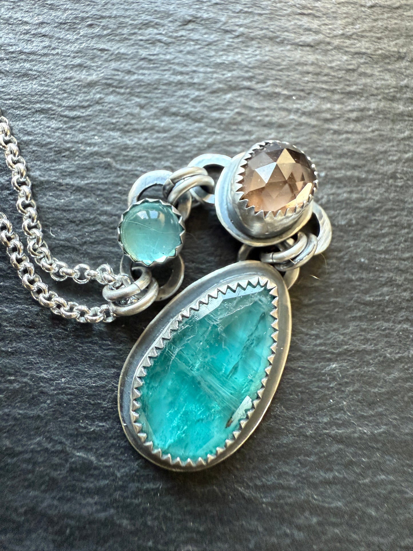 Topaz, Kyanite & Smoky Quartz Pendant