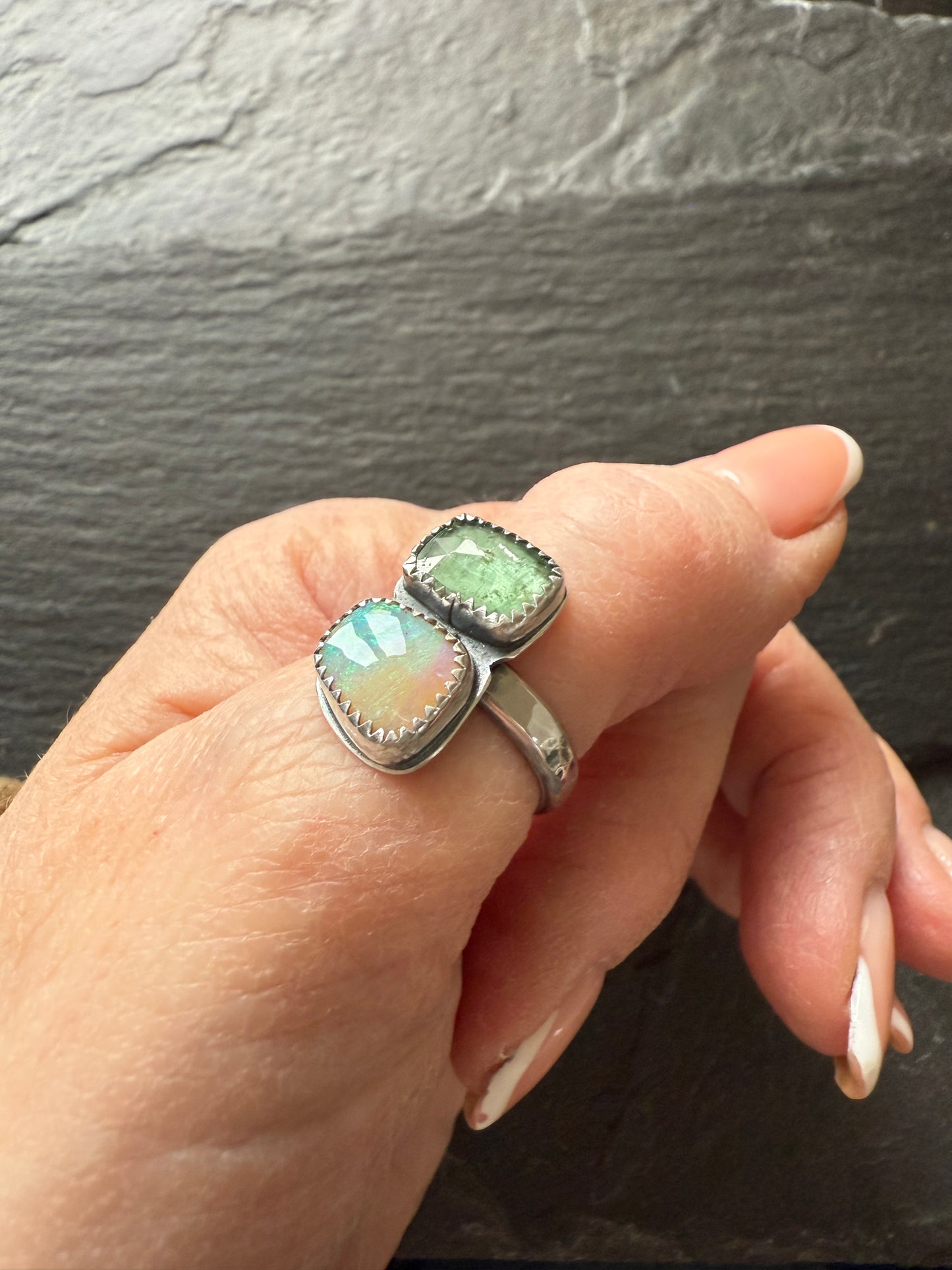 Kyanite and Opal Ring 8US / P 1/2 UK