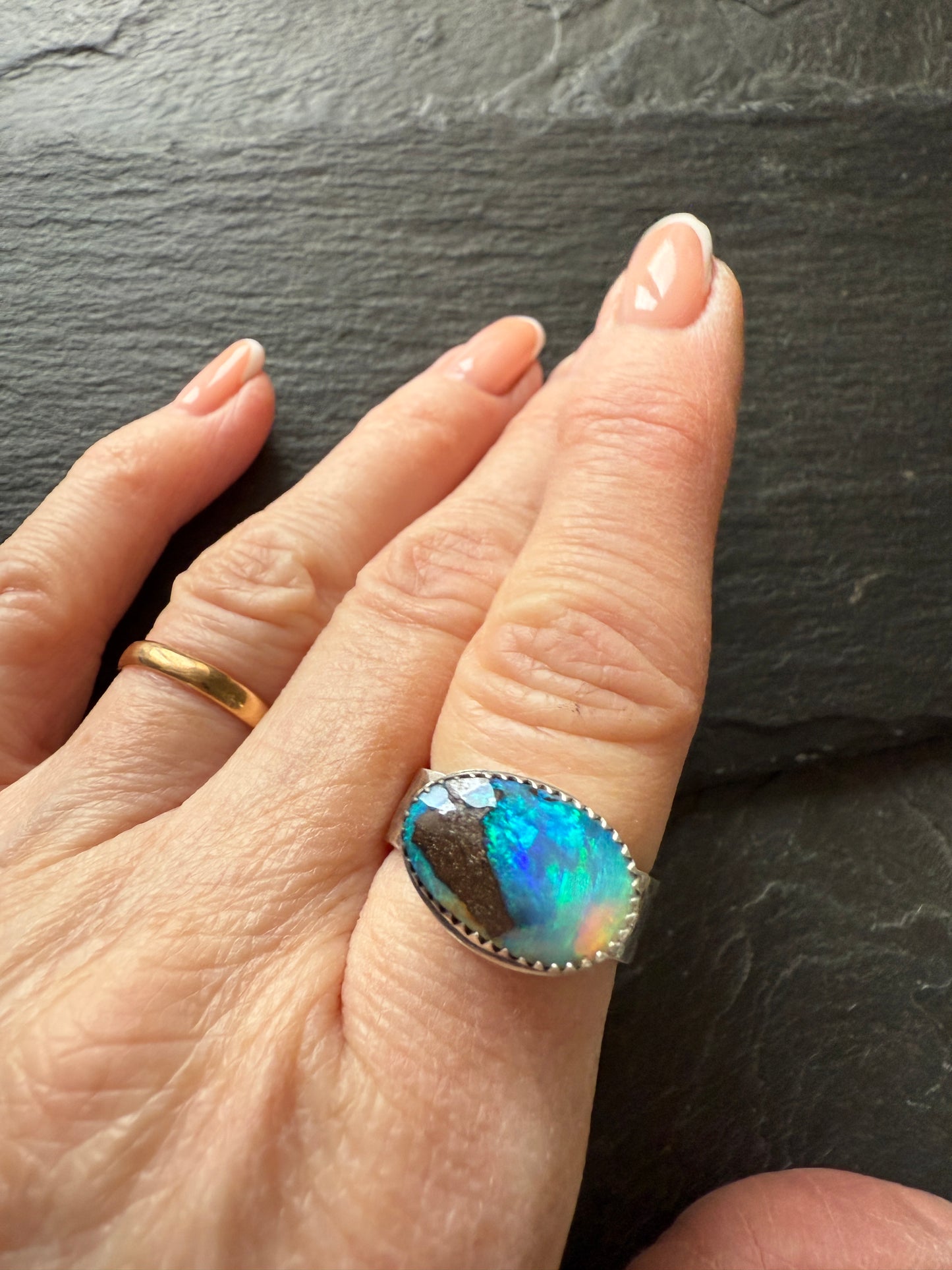 Blue Opal Ring 7.5 US / O 1\2 UK