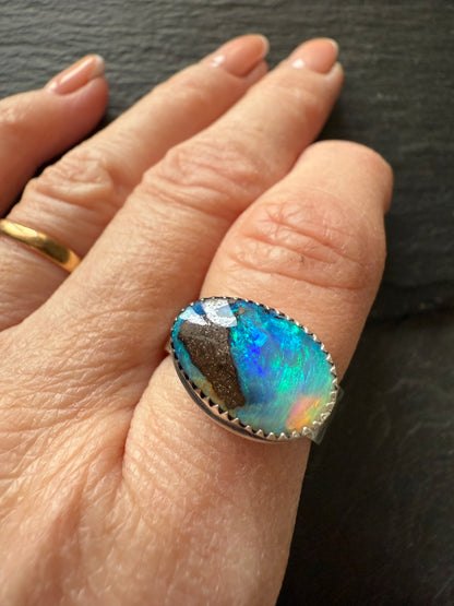 Blue Opal Ring 7.5 US / O 1\2 UK