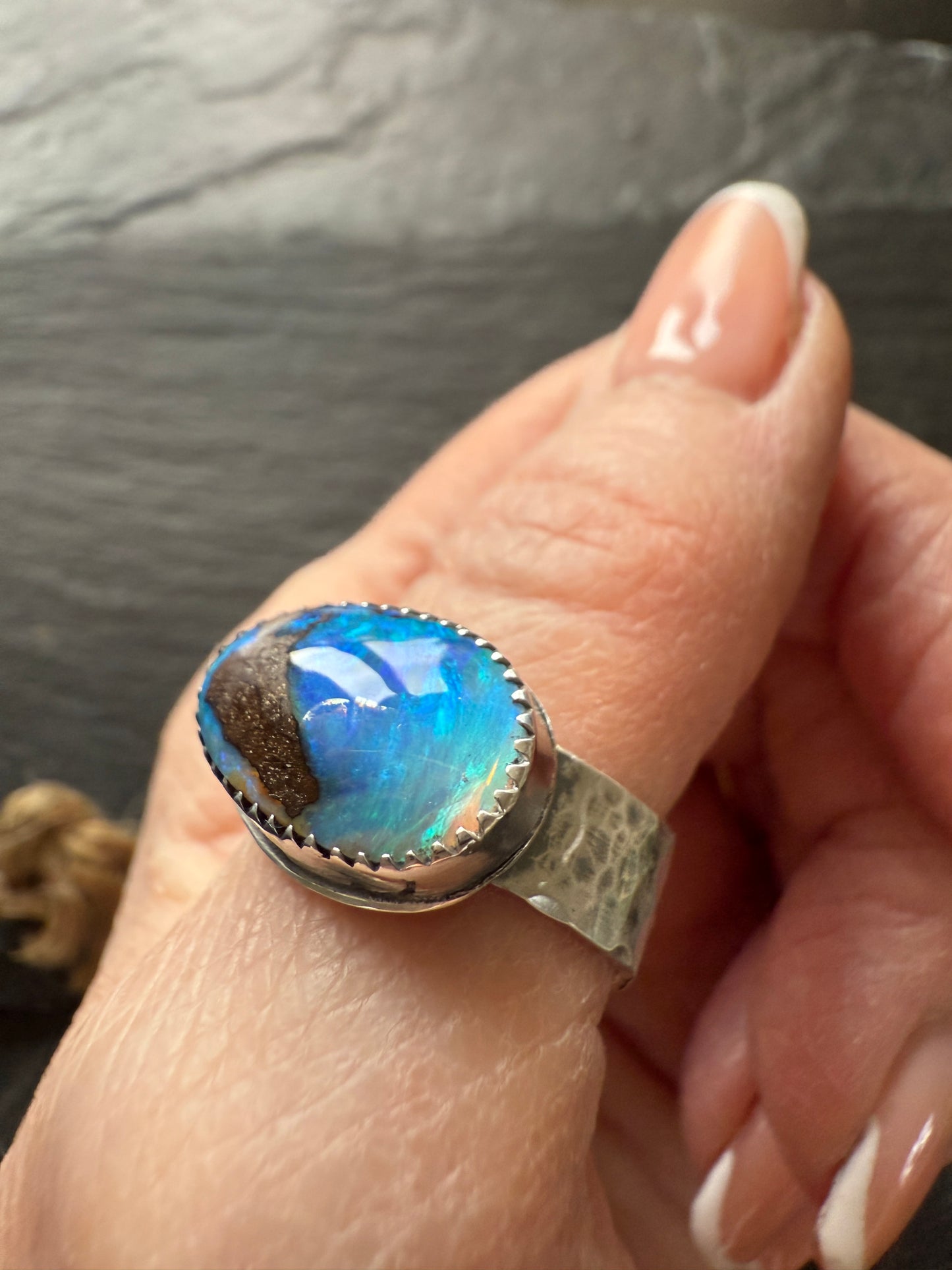 Blue Opal Ring 7.5 US / O 1\2 UK