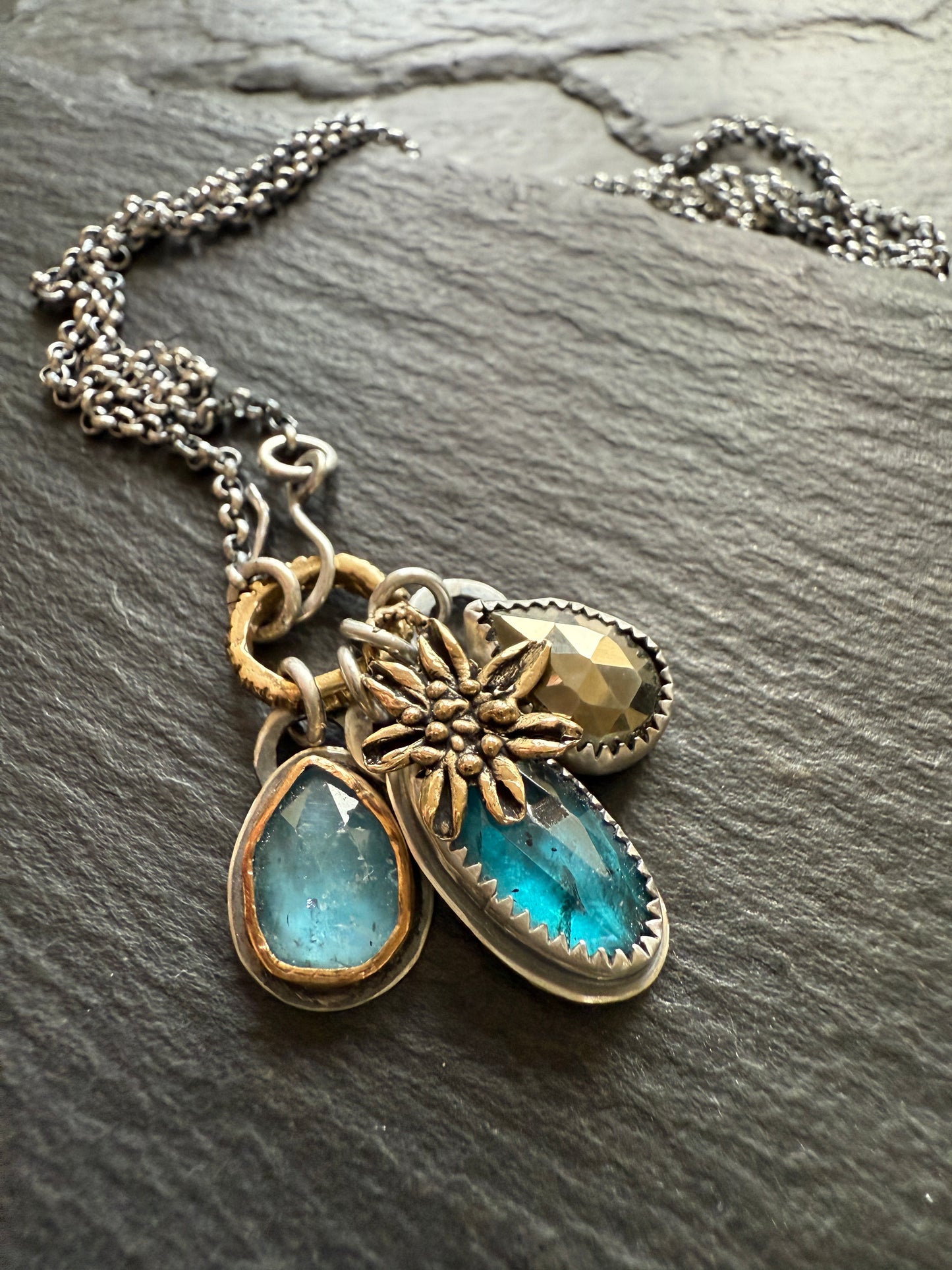 Multi Charm Necklace with Pyrite