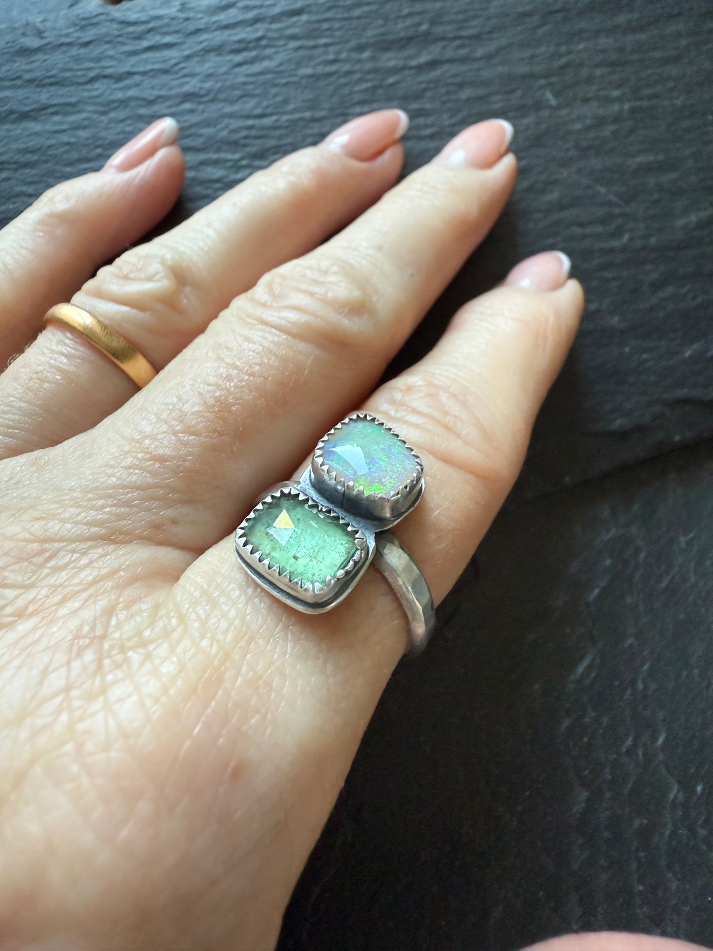 Kyanite and Opal Ring 8US / P 1/2 UK