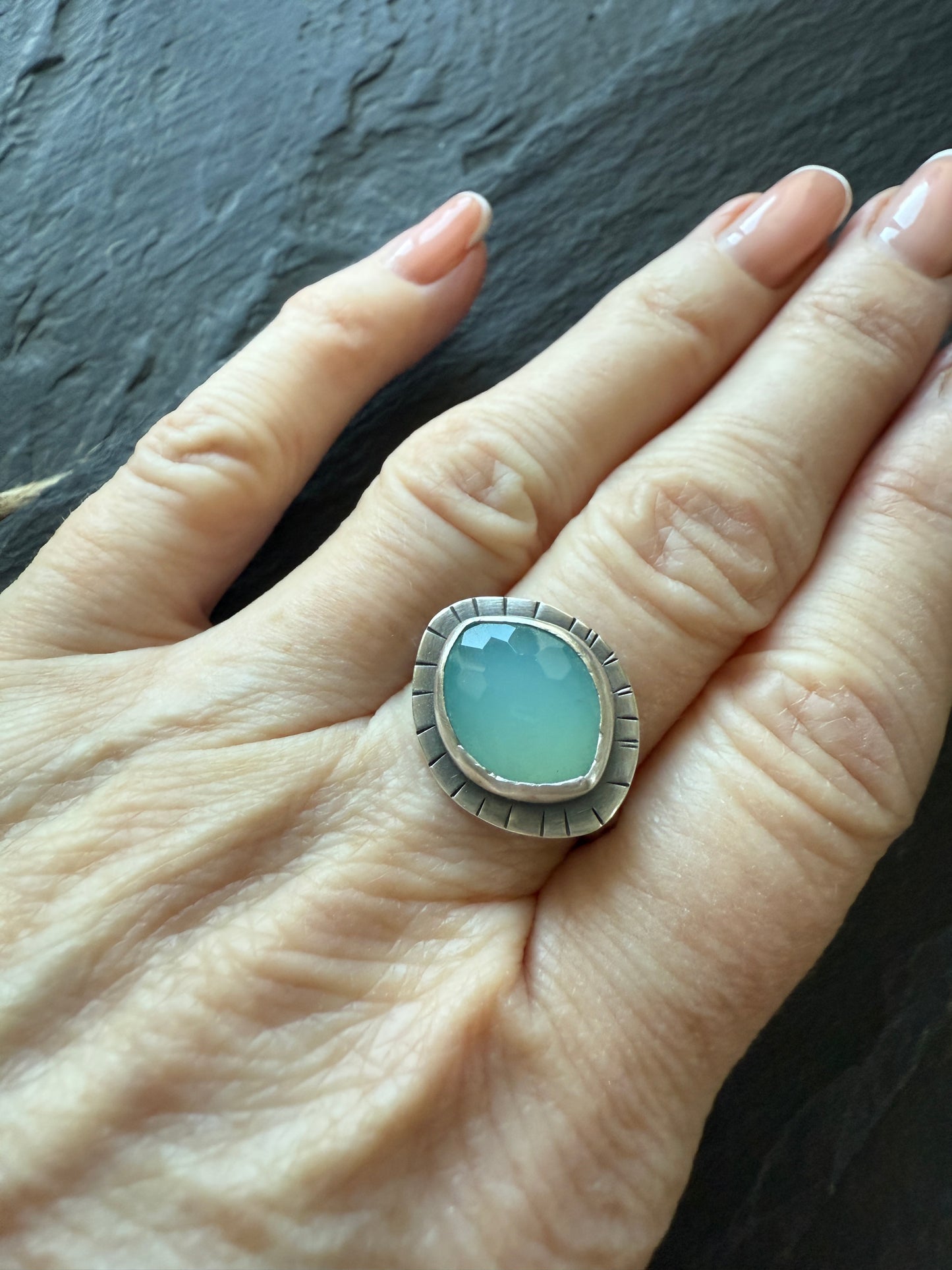 Aqua Chalcedony Ring