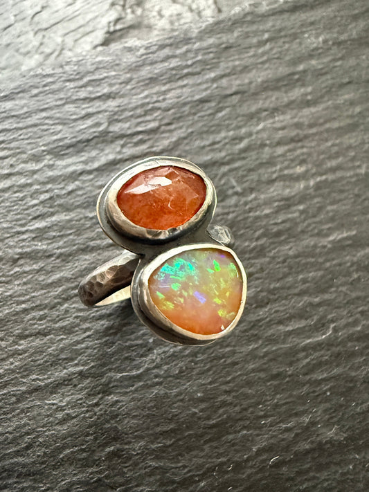 Sunstone and Opal Ring US 8 UK P 1/2