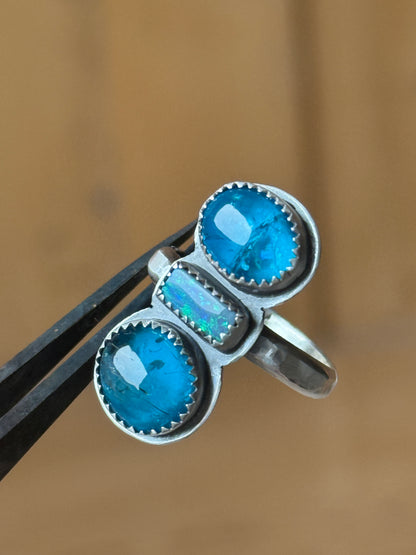 Blue Apatite and opal Ring US 8 UK P 1/2