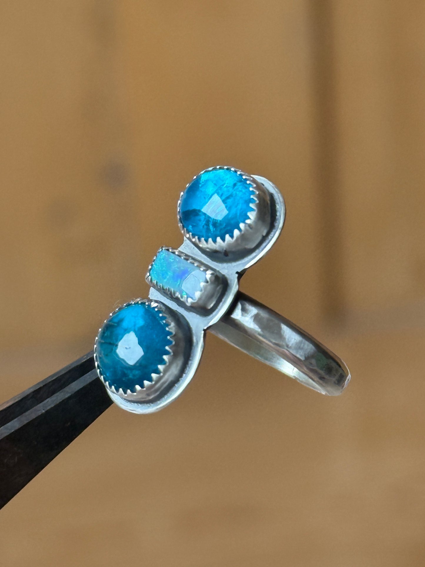 Blue Apatite and opal Ring US 8 UK P 1/2