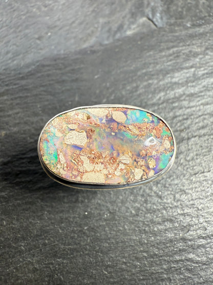 Blue/green Boulder Opal Ring US 7 UK N 1/2