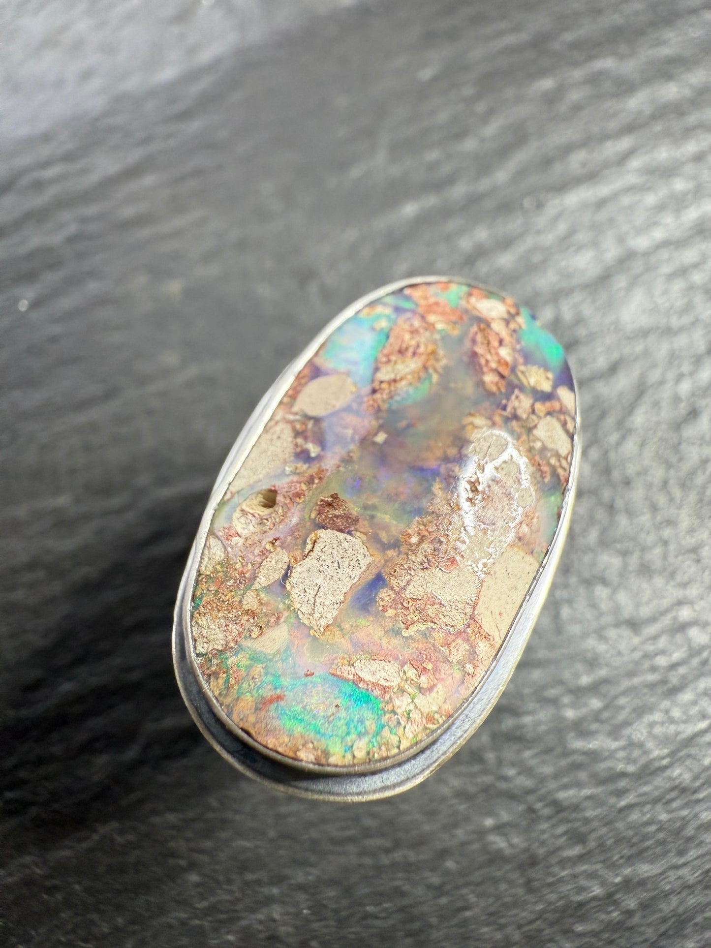 Blue/green Boulder Opal Ring US 7 UK N 1/2