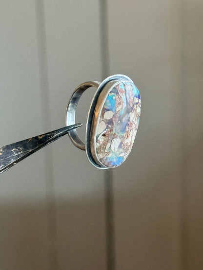 Blue/green Boulder Opal Ring US 7 UK N 1/2