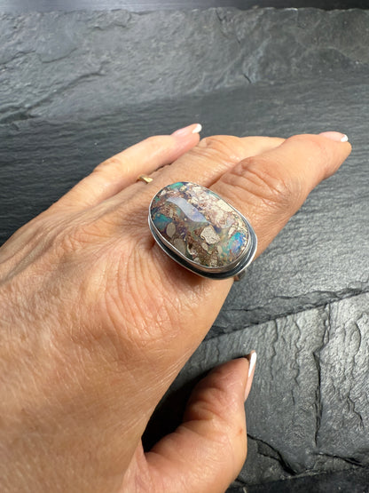 Blue/green Boulder Opal Ring US 7 UK N 1/2
