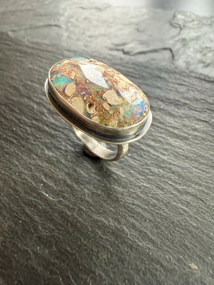 Blue/green Boulder Opal Ring US 7 UK N 1/2