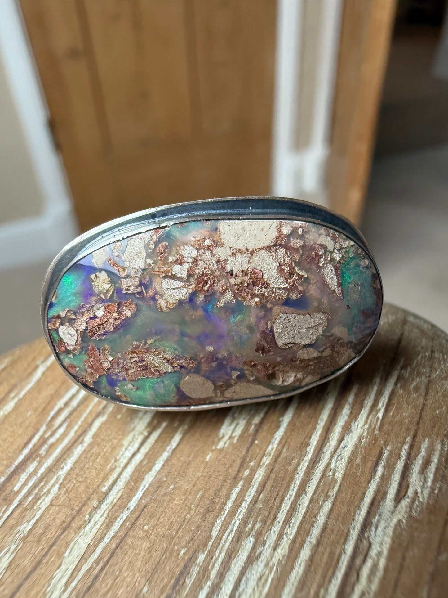 Blue/green Boulder Opal Ring US 7 UK N 1/2