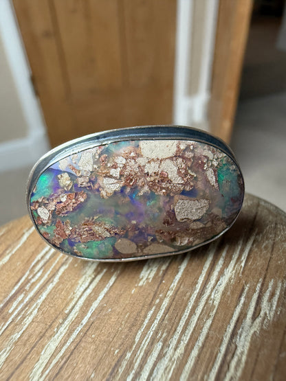 Blue/green Boulder Opal Ring US 7 UK N 1/2