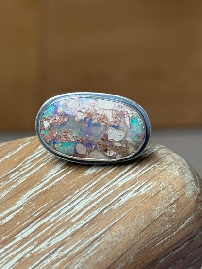 Blue/green Boulder Opal Ring US 7 UK N 1/2