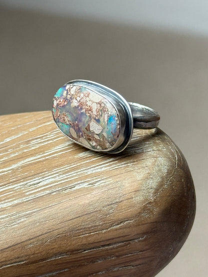 Blue/green Boulder Opal Ring US 7 UK N 1/2