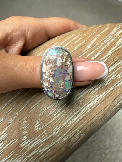 Blue/green Boulder Opal Ring US 7 UK N 1/2