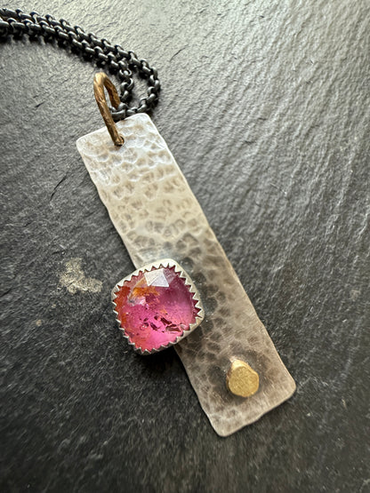 Pink Tourmaline Gemstone Bar Necklace