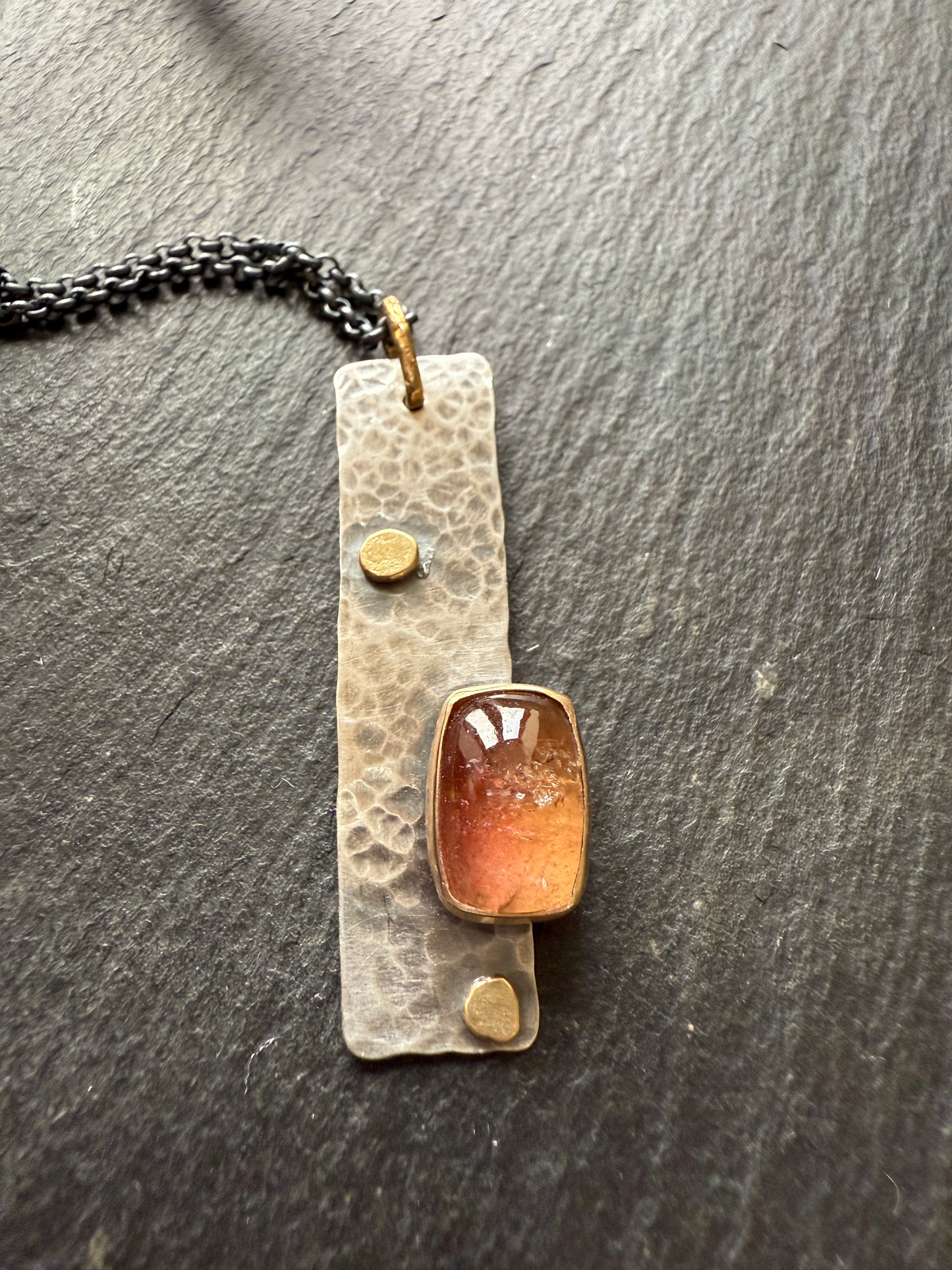 Peach Tourmaline Gemstone Bar Necklace