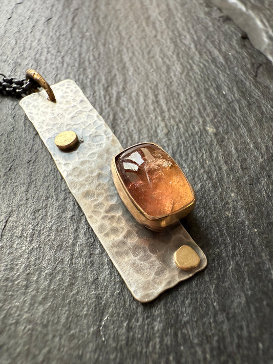 Peach Tourmaline Gemstone Bar Necklace