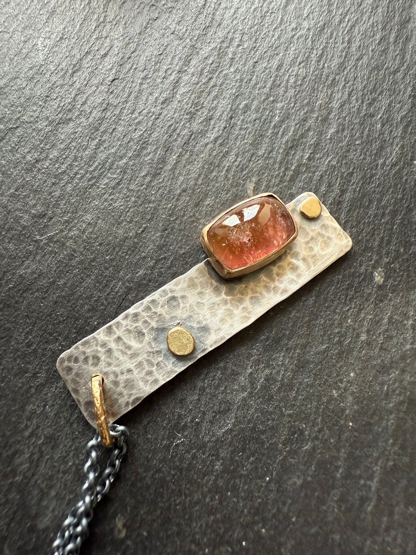 Peach Tourmaline Gemstone Bar Necklace