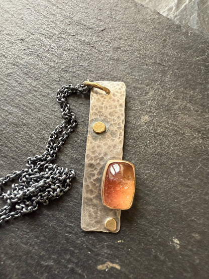 Peach Tourmaline Gemstone Bar Necklace