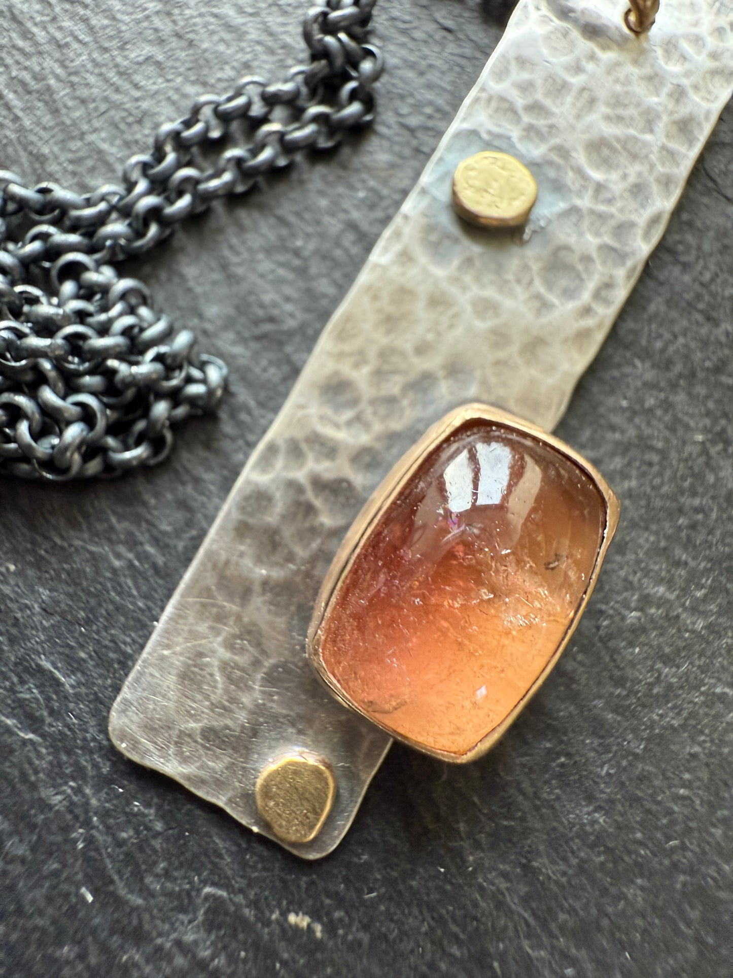 Peach Tourmaline Gemstone Bar Necklace