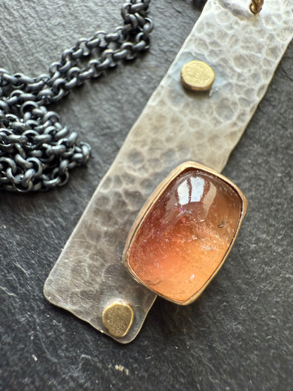 Peach Tourmaline Gemstone Bar Necklace