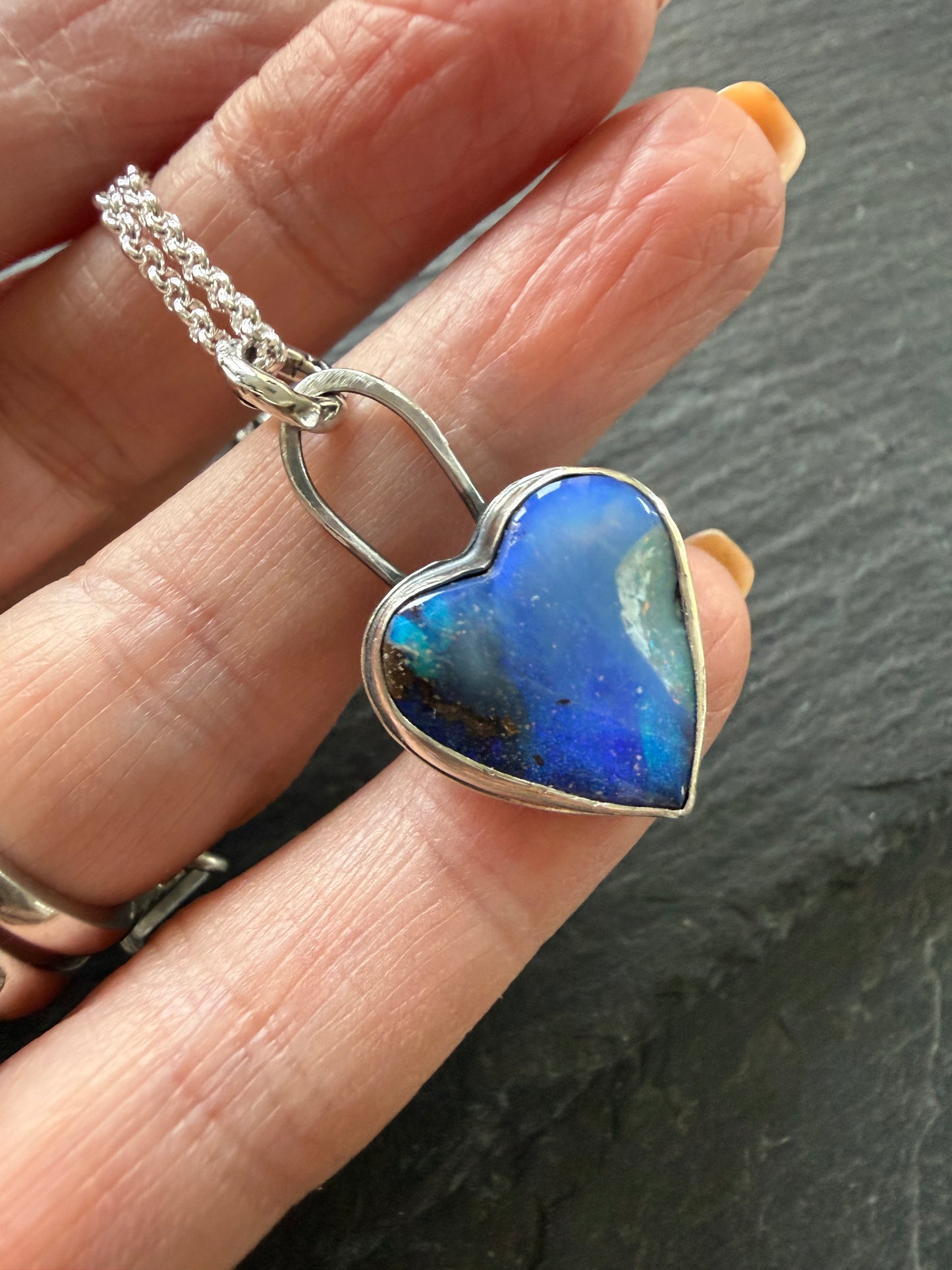 Blue Opal Heart Pendant