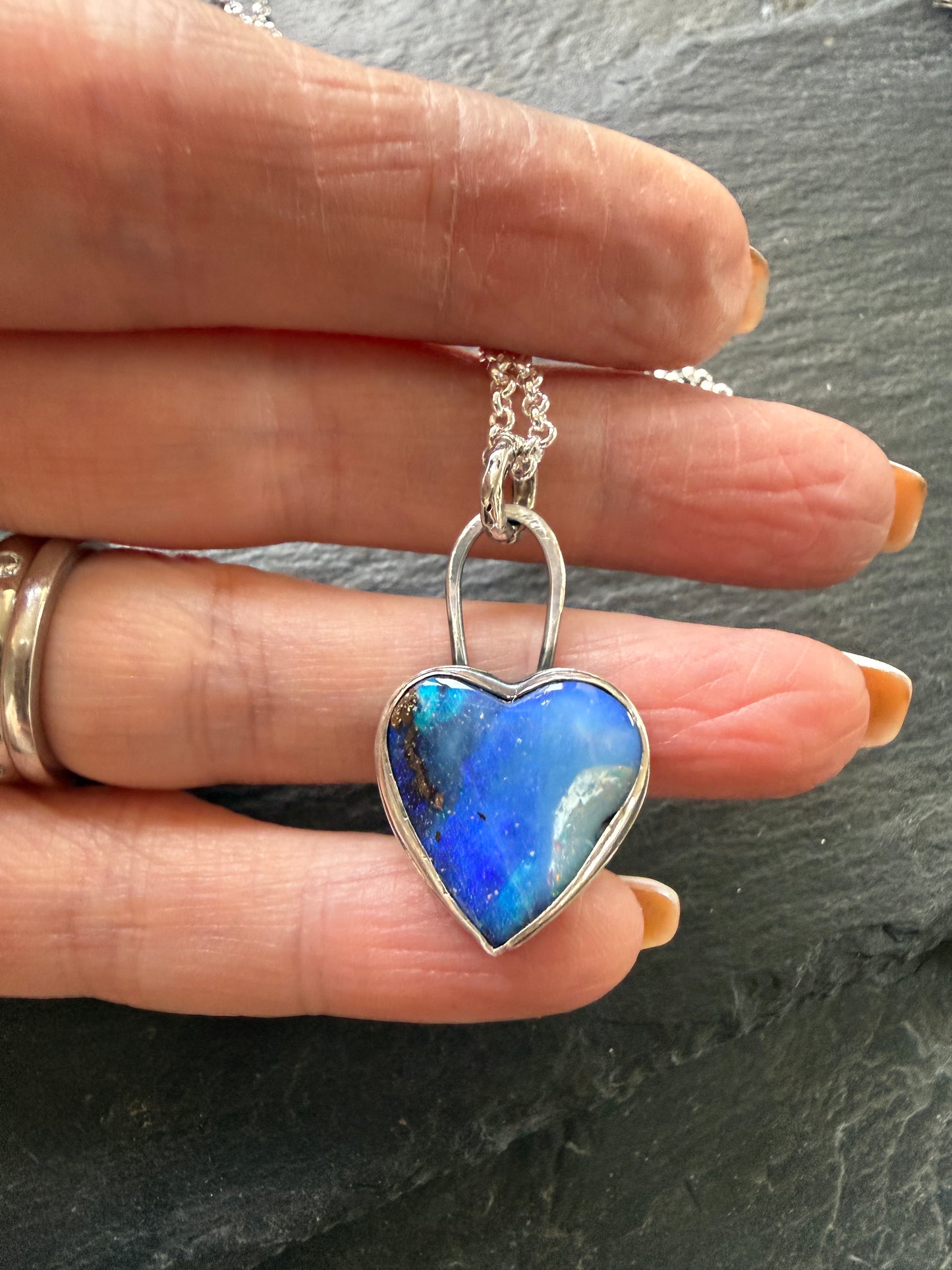 Blue Opal Heart Pendant