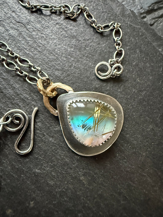 Rutile Quartz & Aurora Opal Pendant