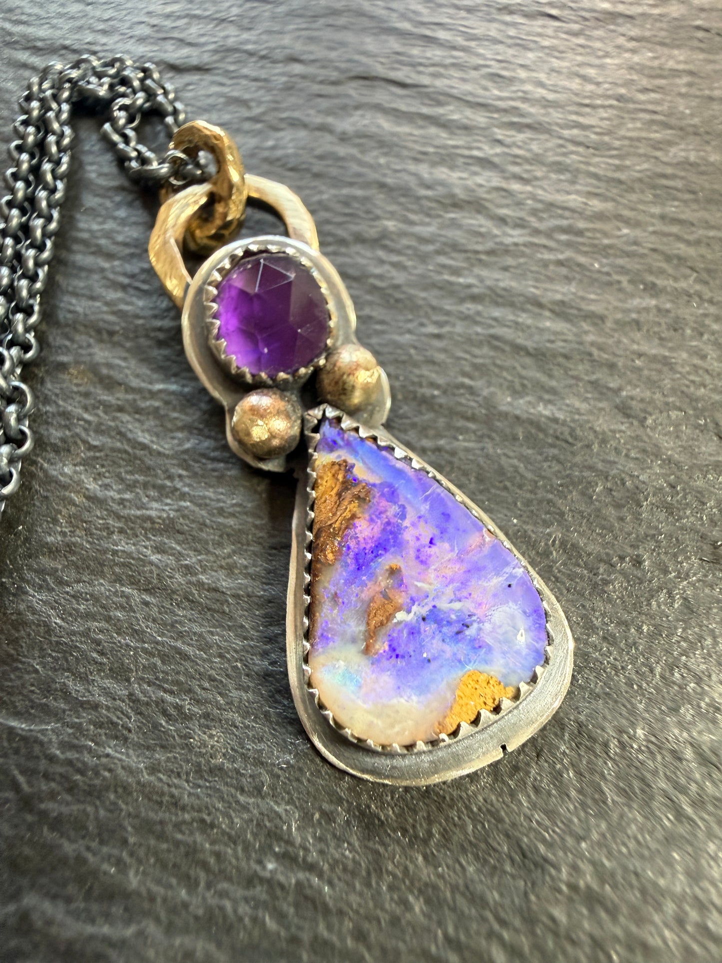 Amethyst and Boulder Opal Pendant