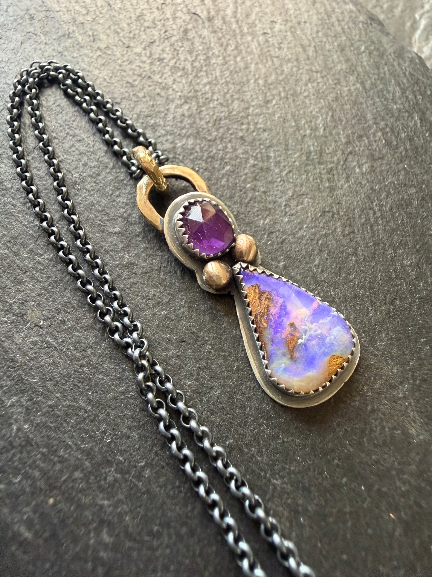 Amethyst and Boulder Opal Pendant