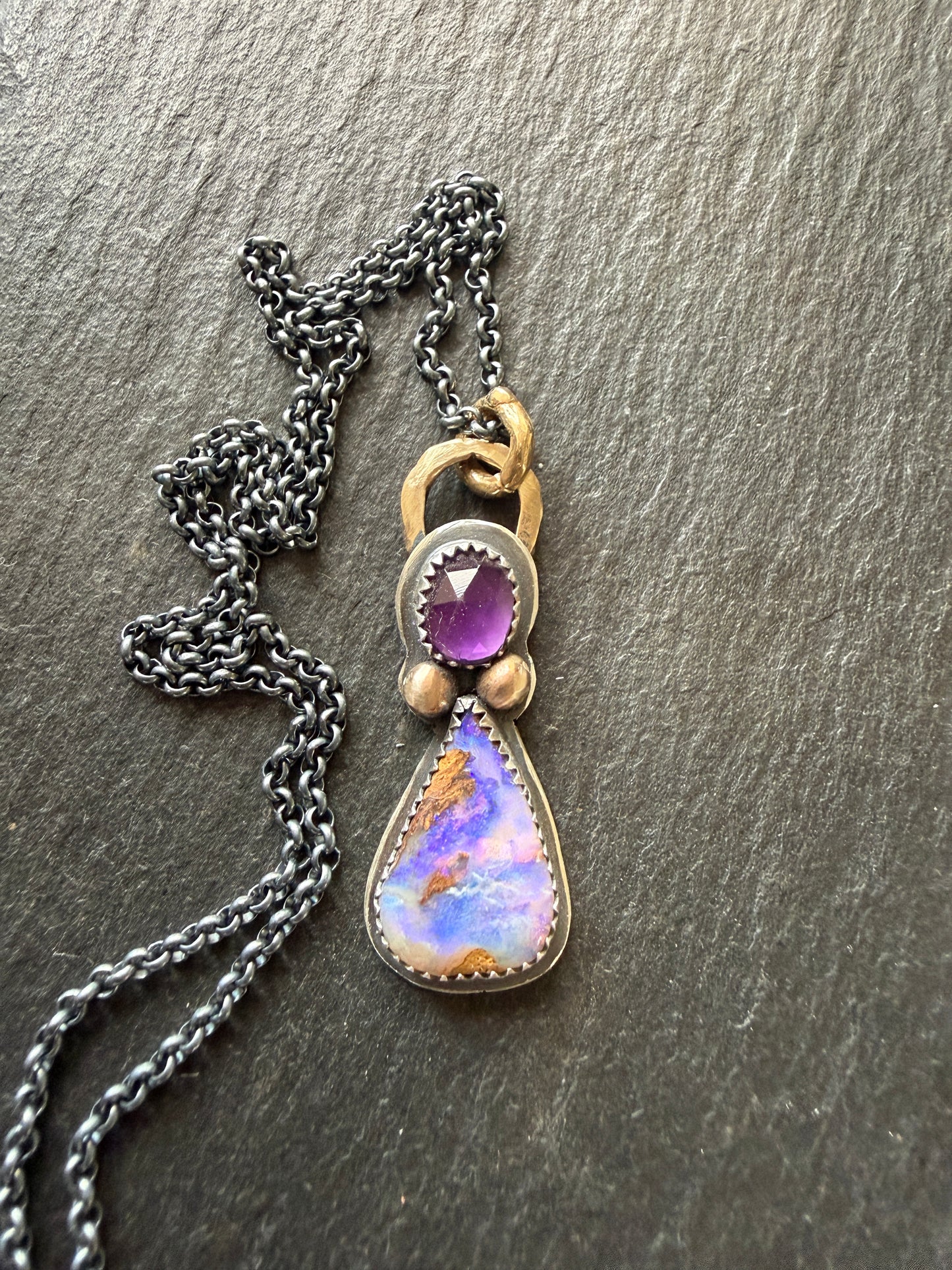 Amethyst and Boulder Opal Pendant