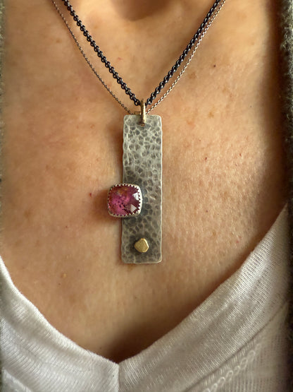 Pink Tourmaline Gemstone Bar Necklace