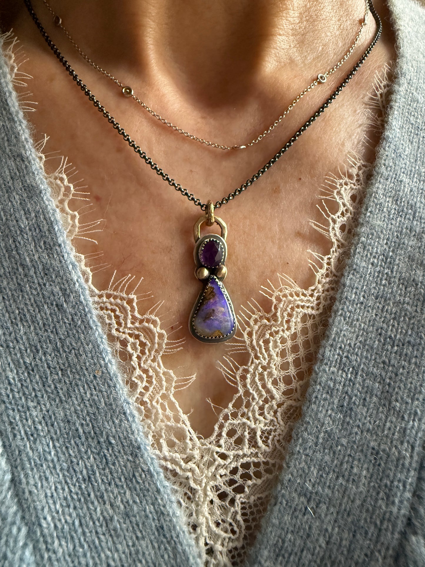 Amethyst and Boulder Opal Pendant