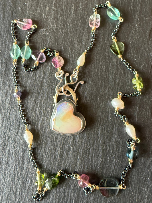Heart Necklace with Gemstone Chain