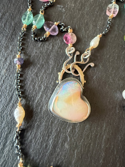 Heart Necklace with Gemstone Chain