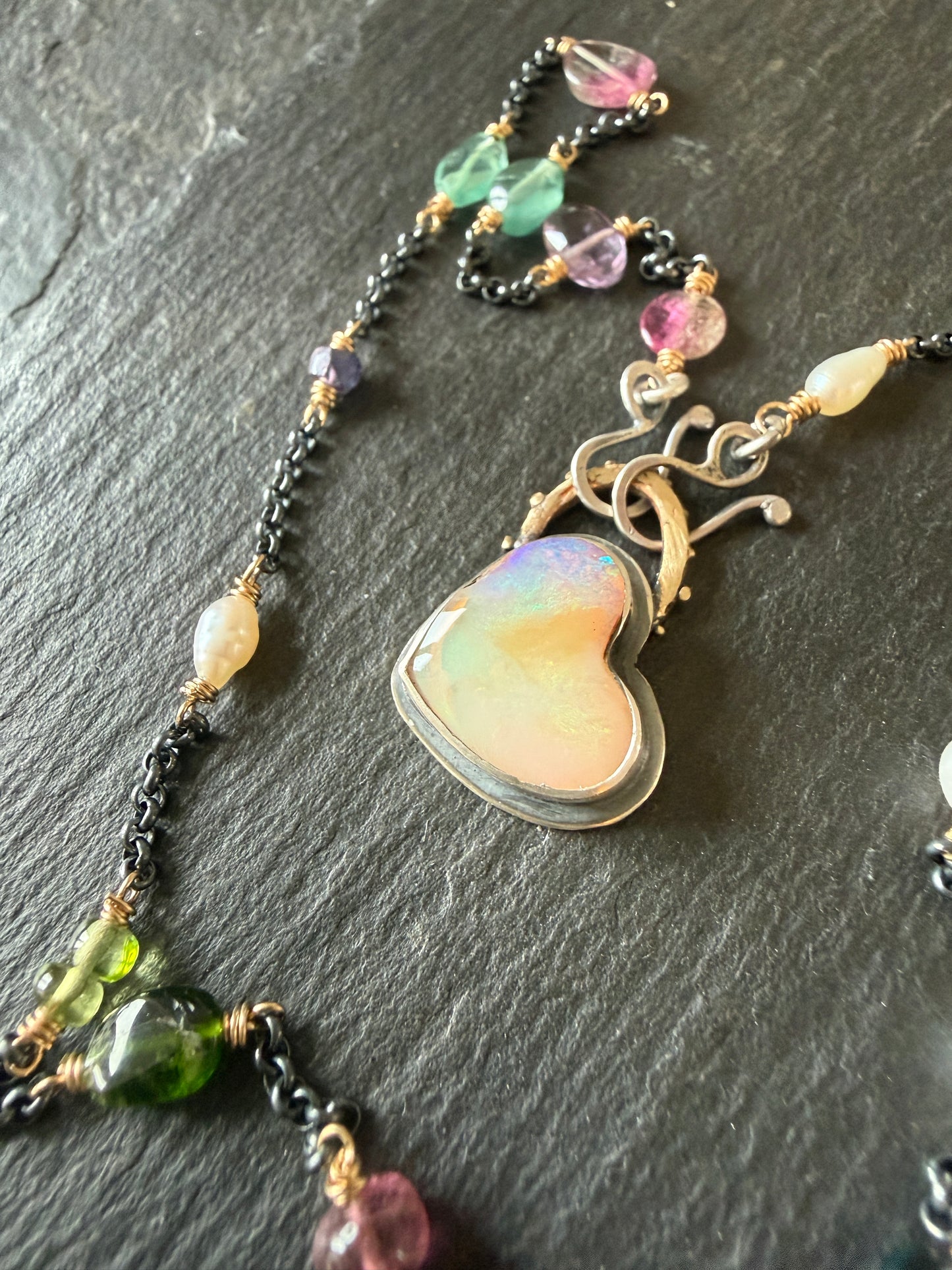 Heart Necklace with Gemstone Chain