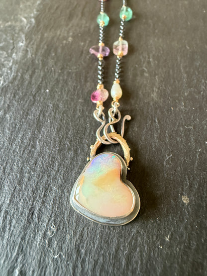 Heart Necklace with Gemstone Chain