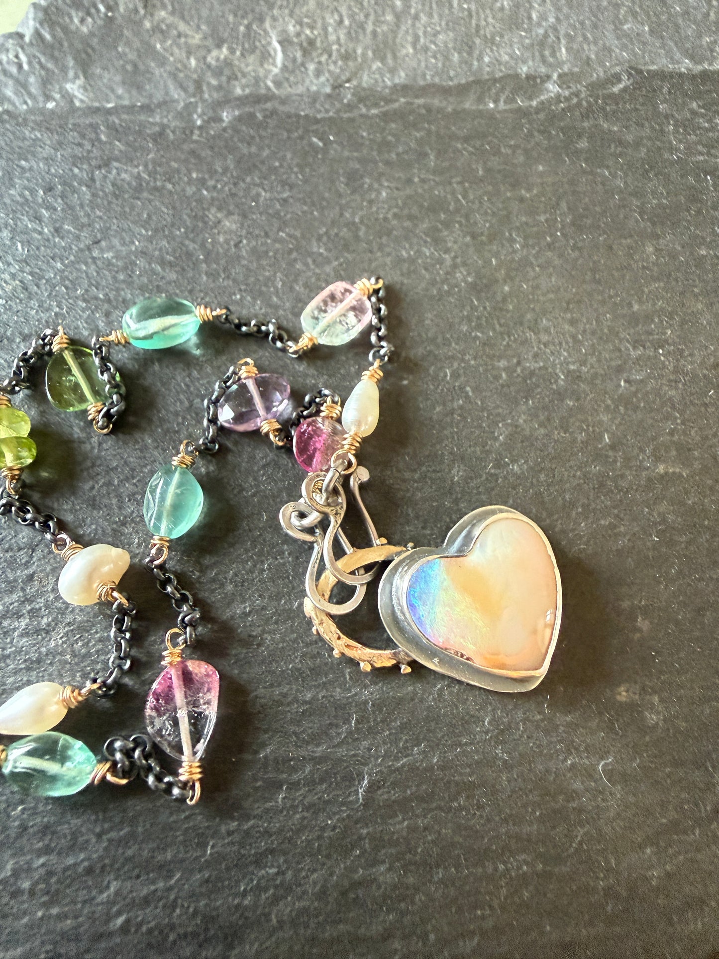 Heart Necklace with Gemstone Chain