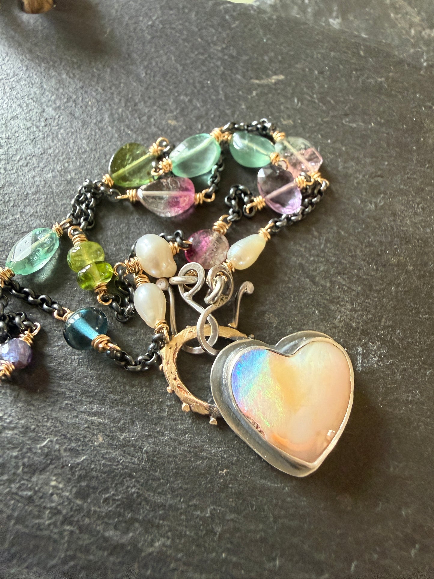 Heart Necklace with Gemstone Chain