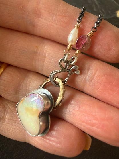 Heart Necklace with Gemstone Chain