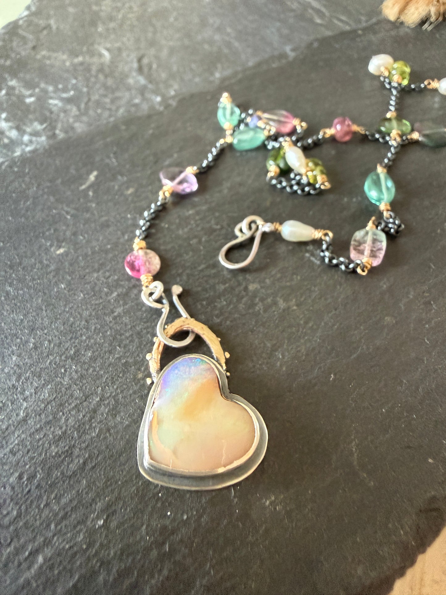 Heart Necklace with Gemstone Chain